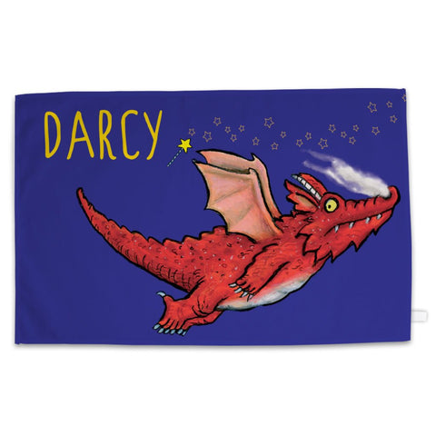 Personalised Flying Dragon Room on the Broom Tea Towel