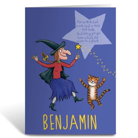 Purple Room on the Broom Personalised Greeting Card