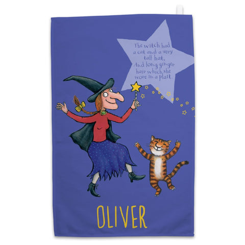 Personalised Witch and Cat Room on the Broom Tea Towel