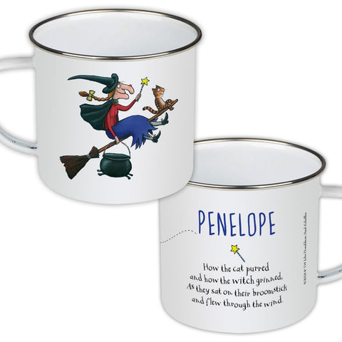 Witch and Cat Room on the Broom Personalised Enamel Mug