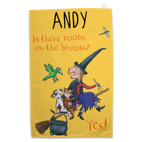 Personalised Yellow Room on the Broom Personalised Tea Towel