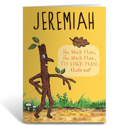 Yellow Stick Man Greeting Card Personalised Greeting Card