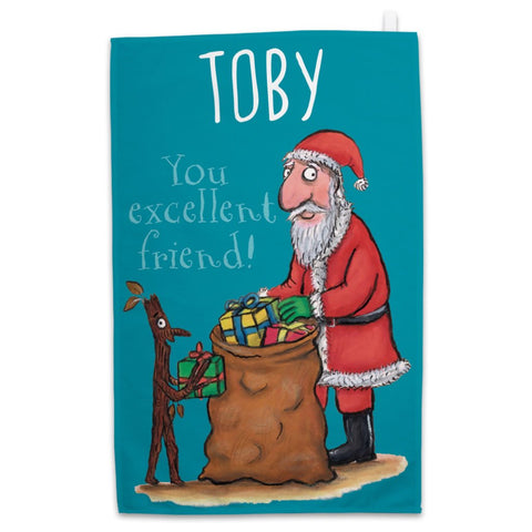 Personalised Festive Stick Man Personalised Tea Towel