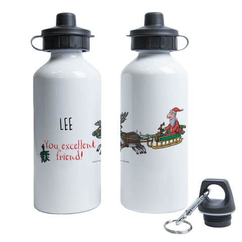 Festive Stick Man Personalised Water Bottle
