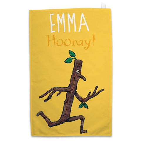 Personalised Yellow Stick Man Running Personalised Tea Towel