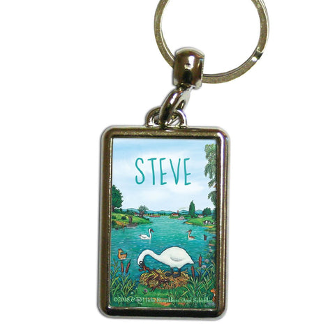 Stick Man by the Lake Personalised Metal Keyring