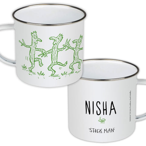 Green Stick Man Family Personalised Enamel Mug