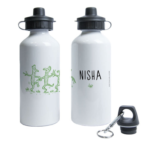Green Stick Man Outline Personalised Water Bottle