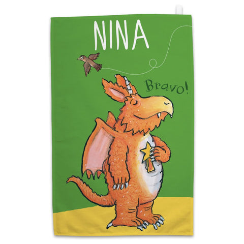 "He soared and swooped" Zog Personalised Tea Towel 